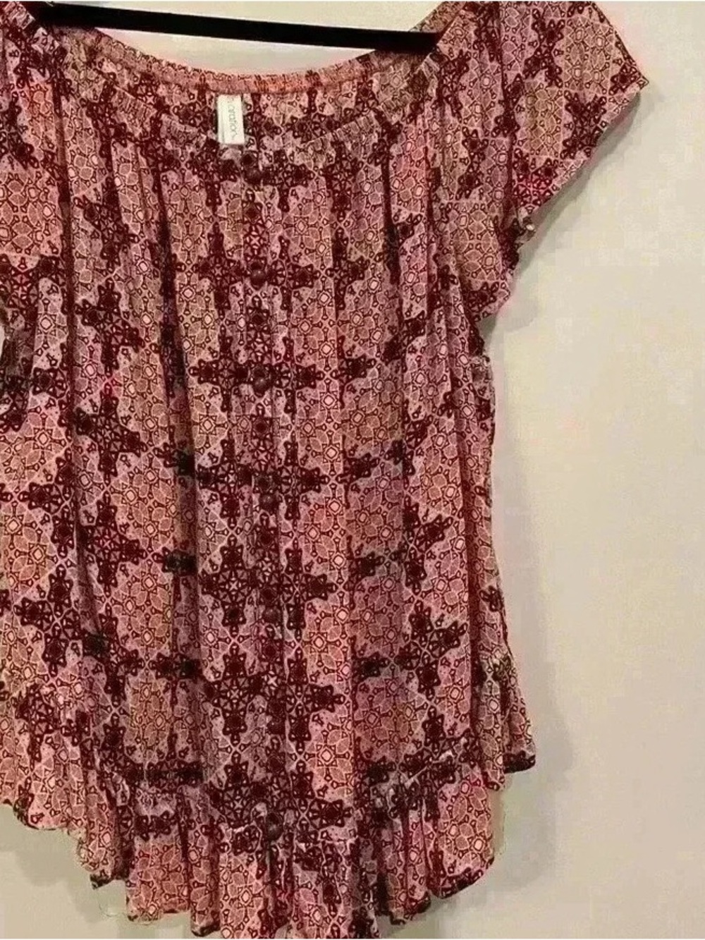 Xhilaration Pink and Burgundy Patterned Off-Shoulder Tunic